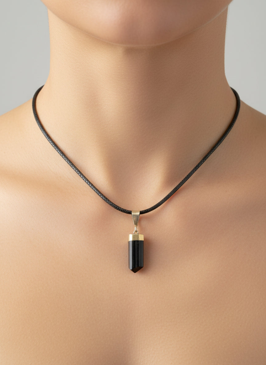 Black Tourmaline Pendant on necklace, mineral - FossilsAndMore