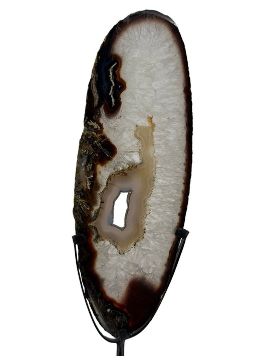 Decorative Agate Slice on custom stand, mineral from Brazil | 16" - FossilsAndMore