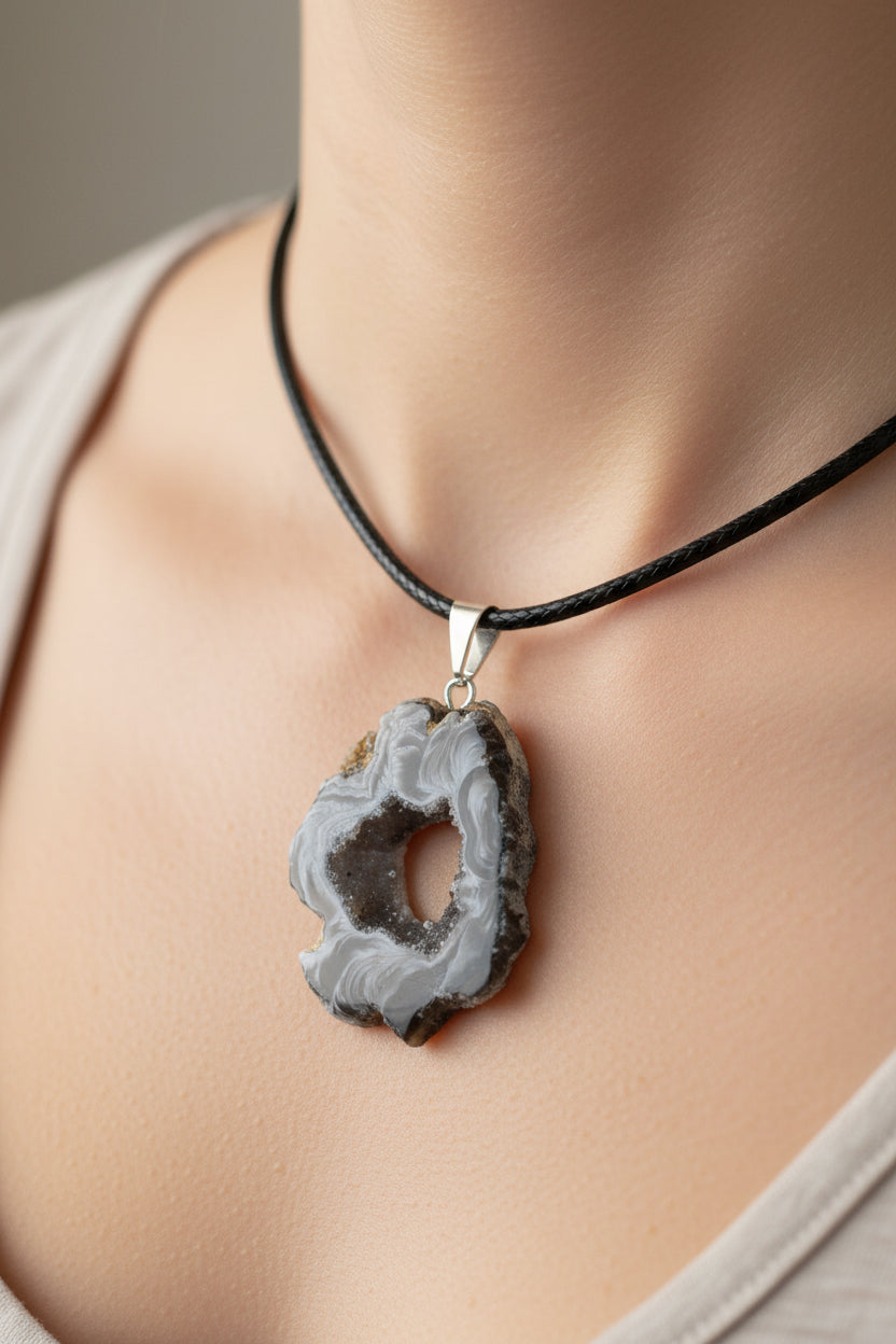 Geode Pendant on necklace, mineral - FossilsAndMore