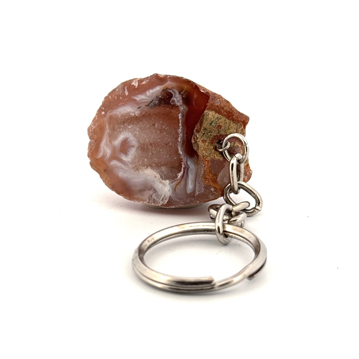 Small Natural Geode Keychain, Genuine Crystal Stone Keyring - FossilsAndMore