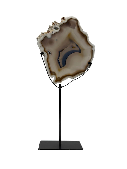 Decorative Agate Slice on custom stand, mineral from Brazil | 14.5"