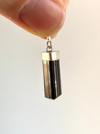 Black Tourmaline Pendant on necklace, mineral