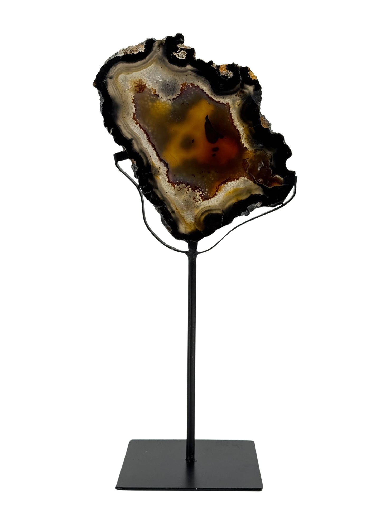 Decorative Agate Slice on custom stand, mineral from Brazil (6-008)