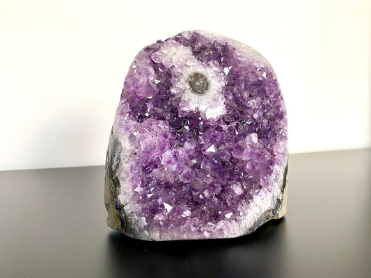 1487 grams Cut - base Amethyst cluster from Uruguay, mineral cluster - FossilsAndMore