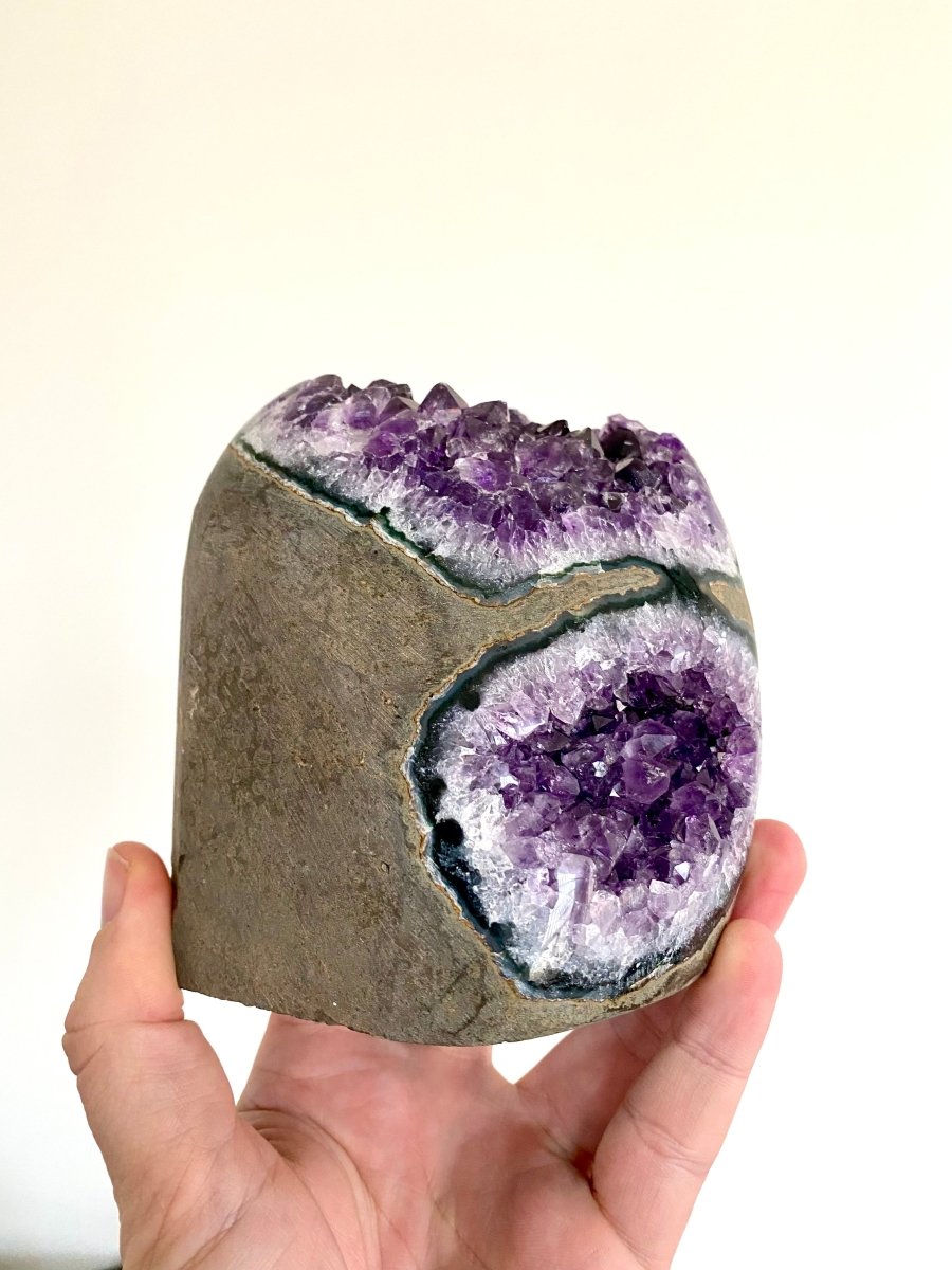 1703 Grams Cut - base Amethyst cluster from Uruguay, mineral cluster - FossilsAndMore