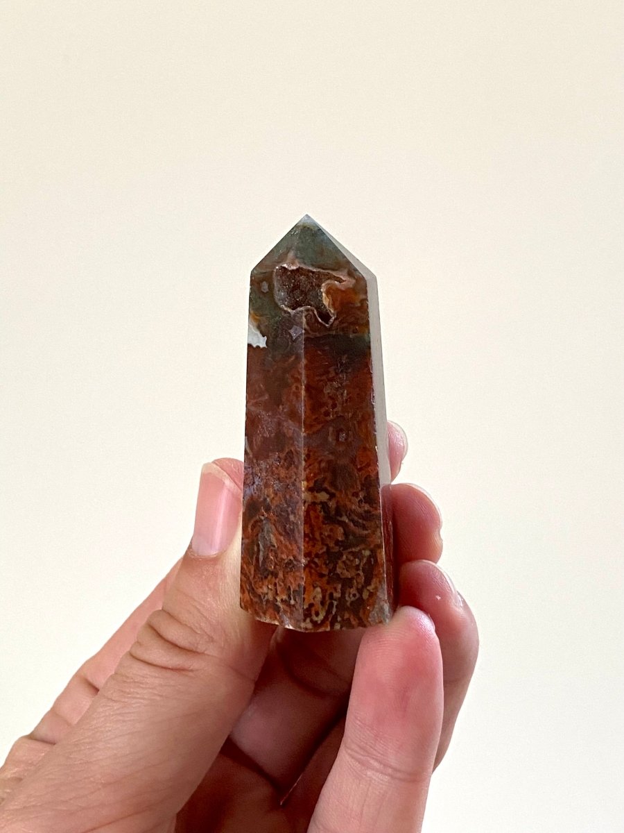 2.54" Moss agate obelisk - FossilsAndMore