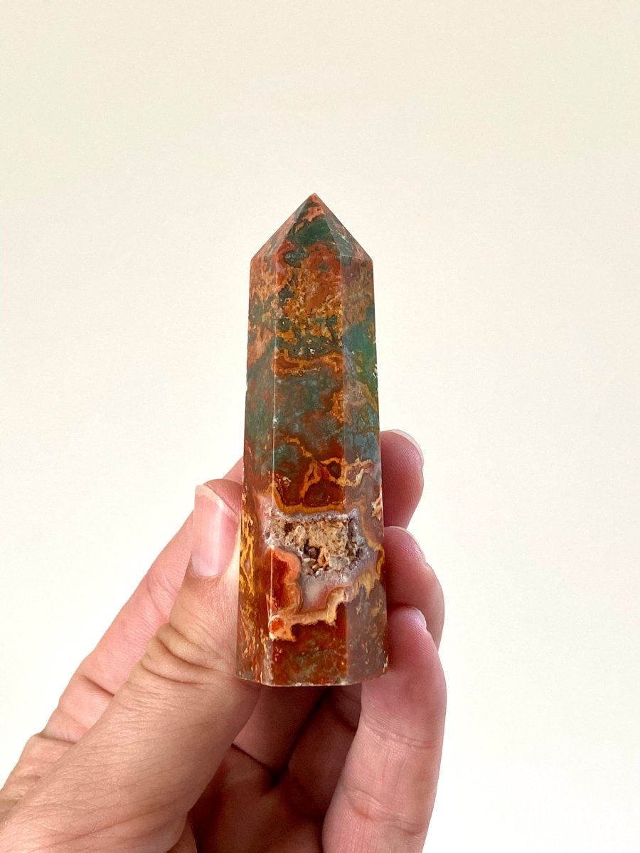 3.31" Moss agate obelisk - FossilsAndMore