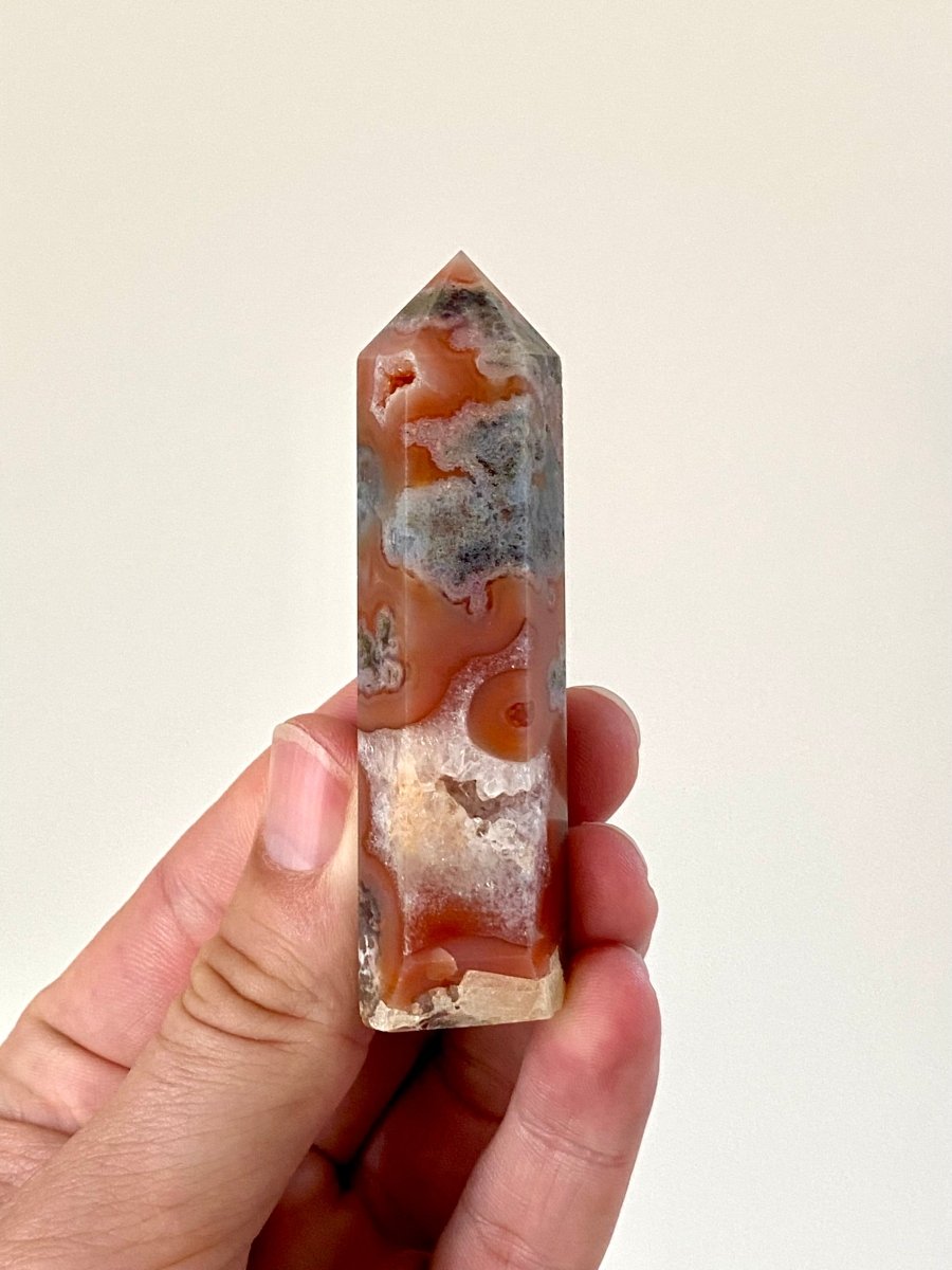 3.32" Moss agate obelisk - FossilsAndMore