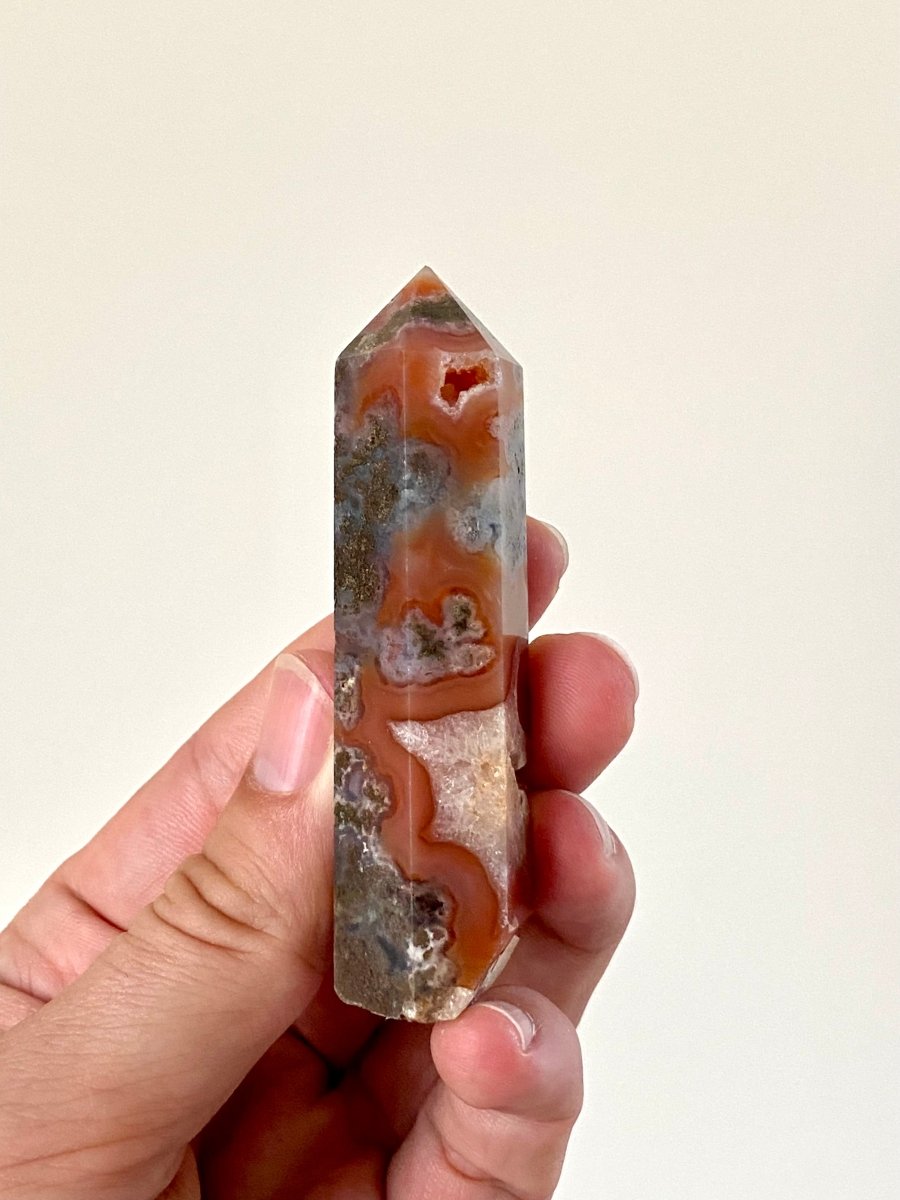 3.32" Moss agate obelisk - FossilsAndMore