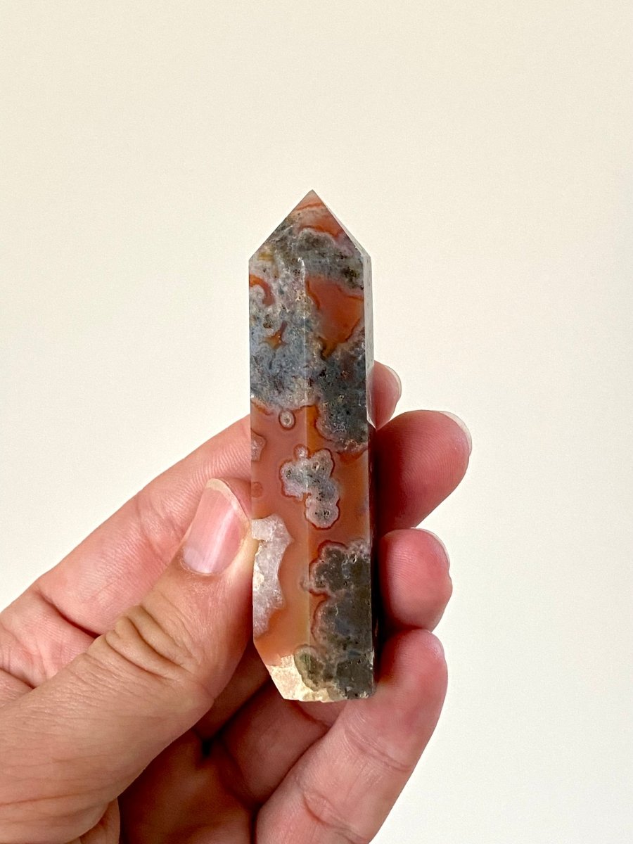 3.32" Moss agate obelisk - FossilsAndMore