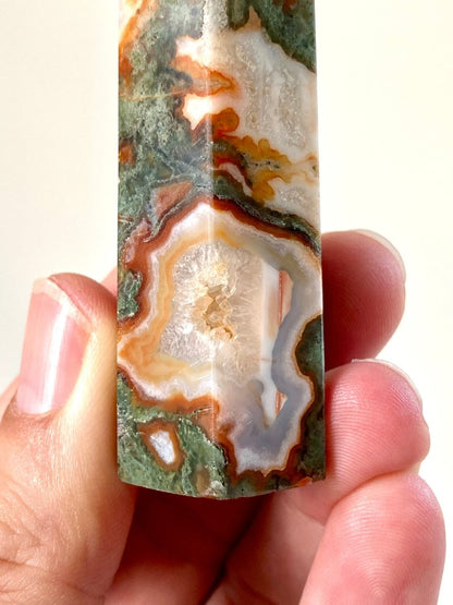 3.34" Moss agate obelisk - FossilsAndMore