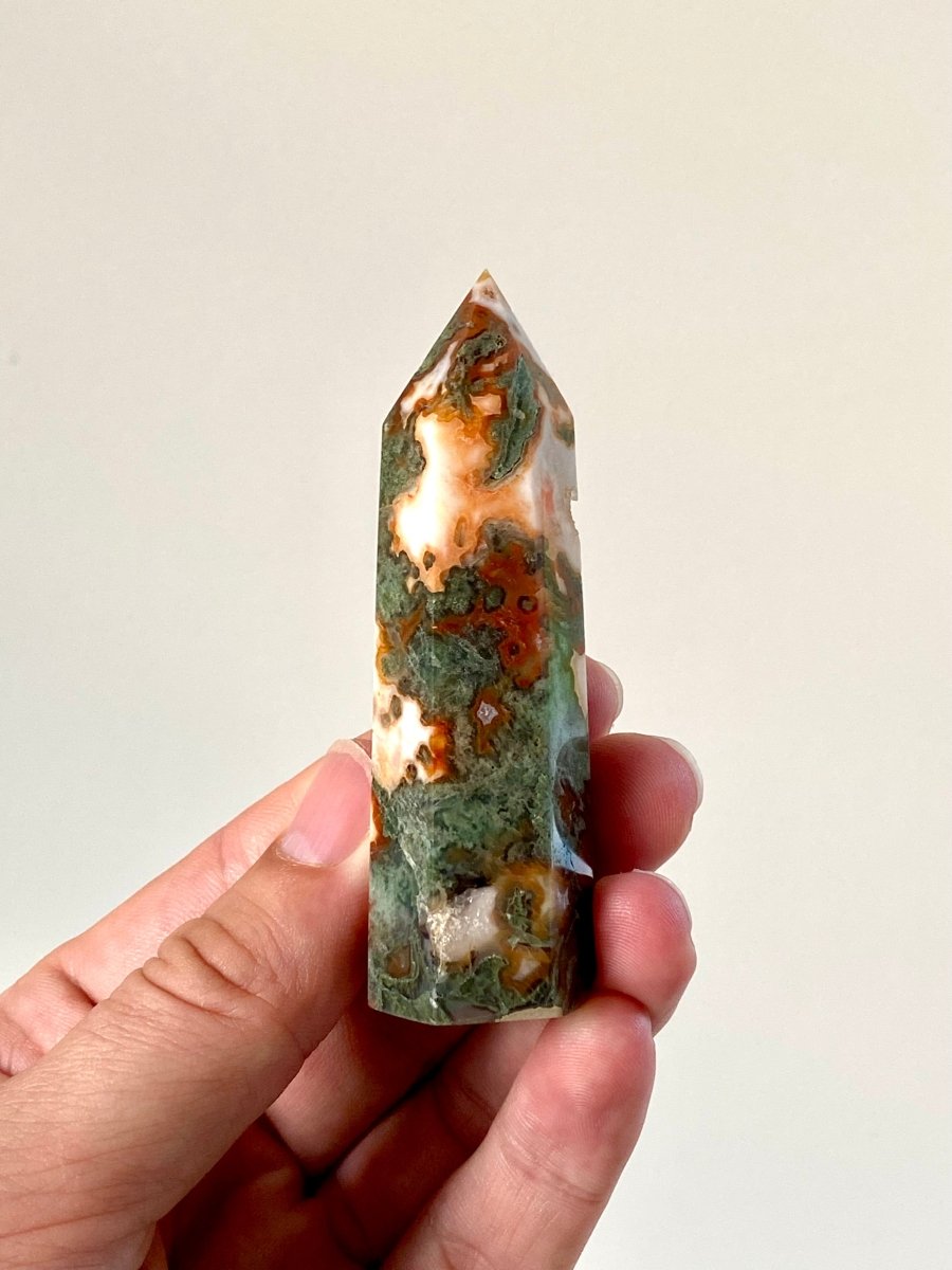 3.34" Moss agate obelisk - FossilsAndMore