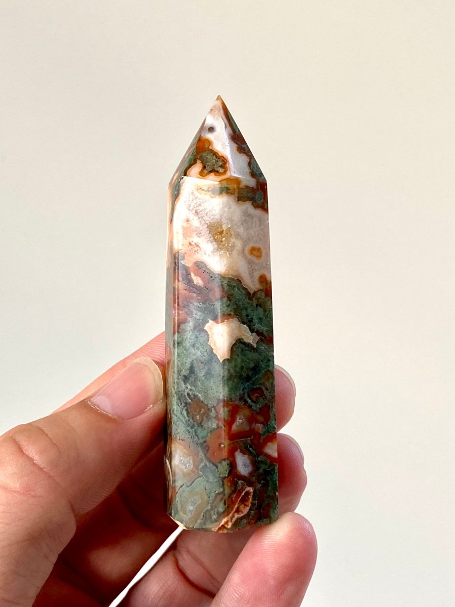 3.34" Moss agate obelisk - FossilsAndMore