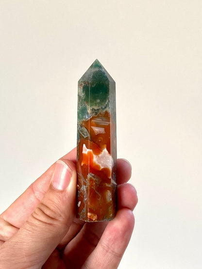 3.52" Moss agate obelisk - FossilsAndMore