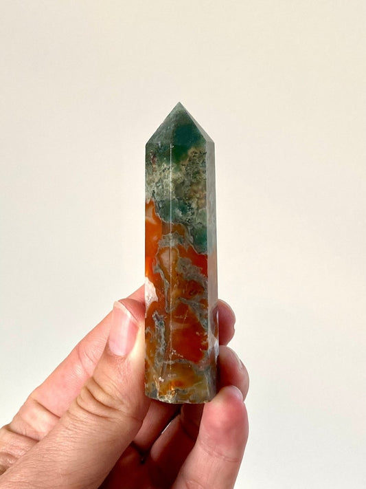 3.52" Moss agate obelisk - FossilsAndMore