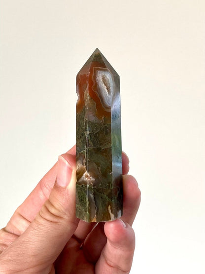 3.53" Moss agate obelisk - FossilsAndMore