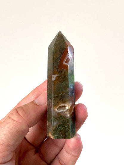 3.53" Moss agate obelisk - FossilsAndMore