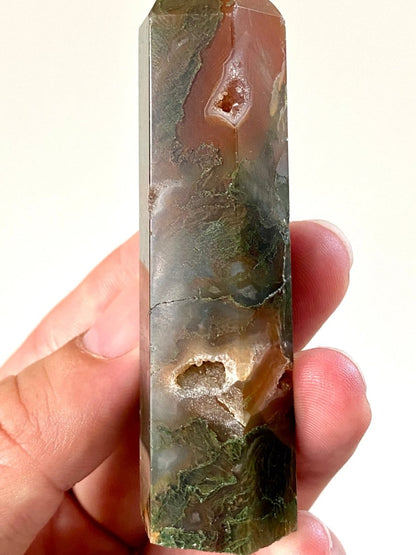 3.53" Moss agate obelisk - FossilsAndMore