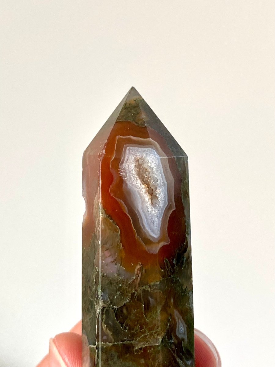 3.53" Moss agate obelisk - FossilsAndMore