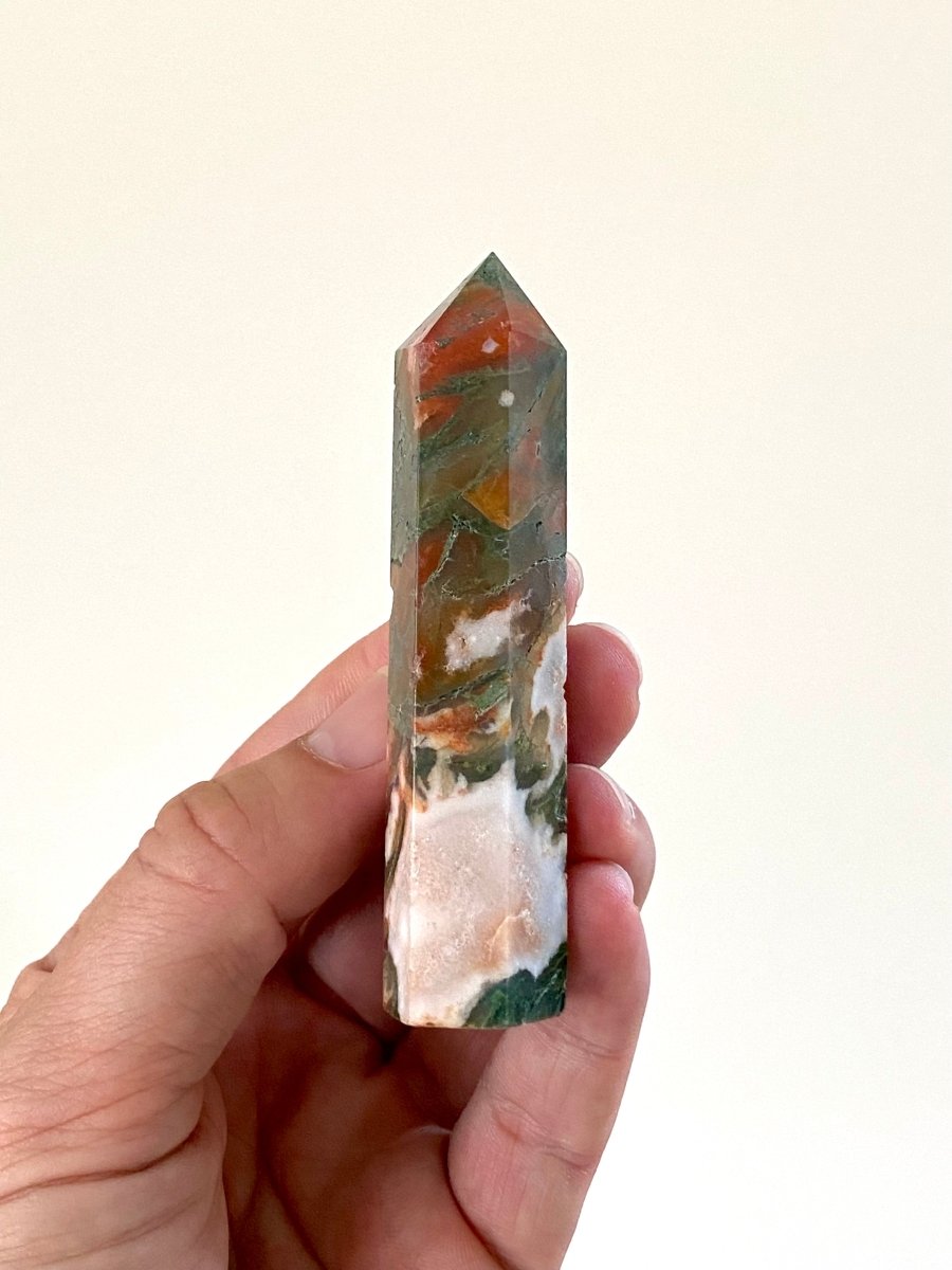 3.62" Moss agate obelisk - FossilsAndMore