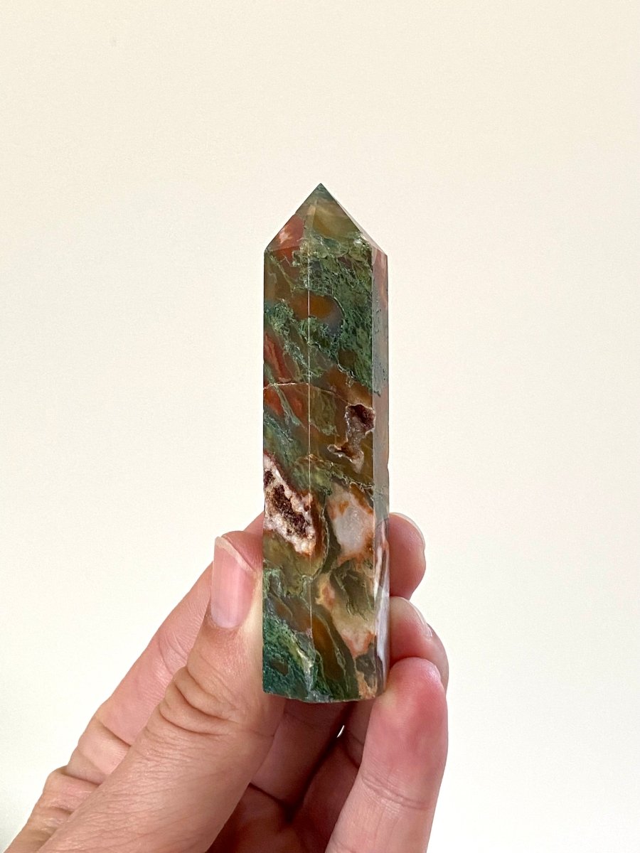 3.62" Moss agate obelisk - FossilsAndMore