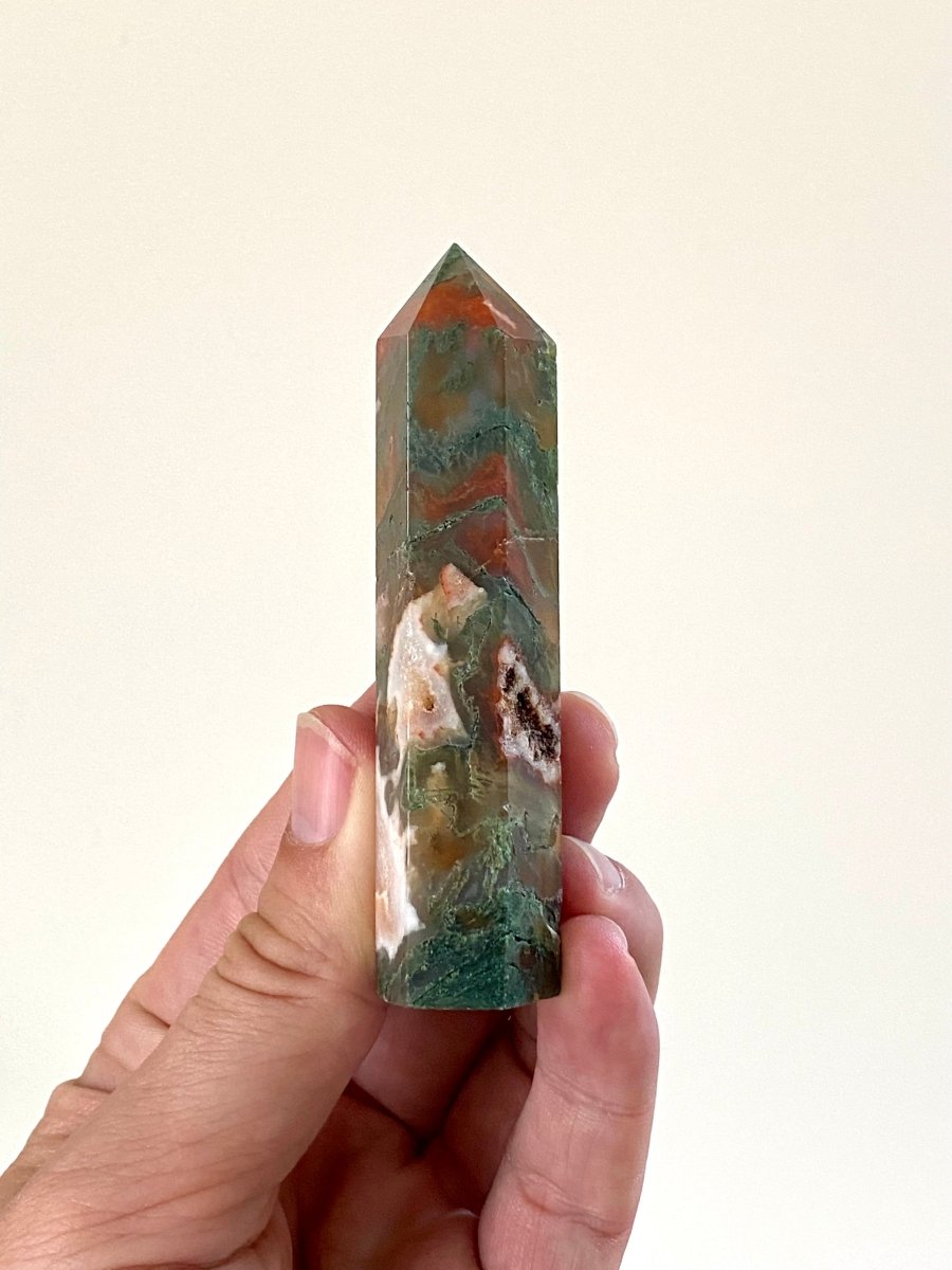 3.62" Moss agate obelisk - FossilsAndMore