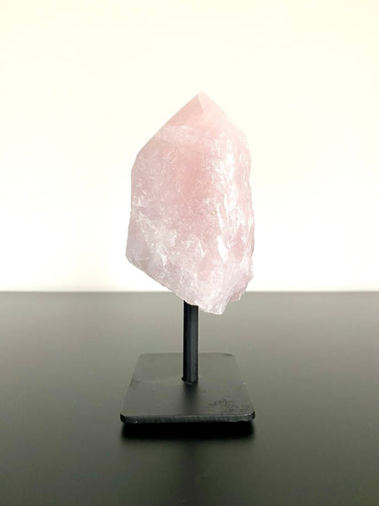 5.04" Rose Quartz point crystal on stand, mineral - FossilsAndMore