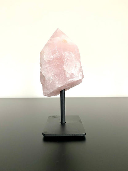 5.04" Rose Quartz point crystal on stand, mineral - FossilsAndMore