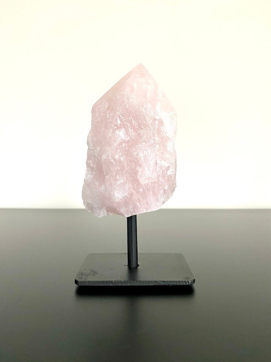 5.04" Rose Quartz point crystal on stand, mineral - FossilsAndMore