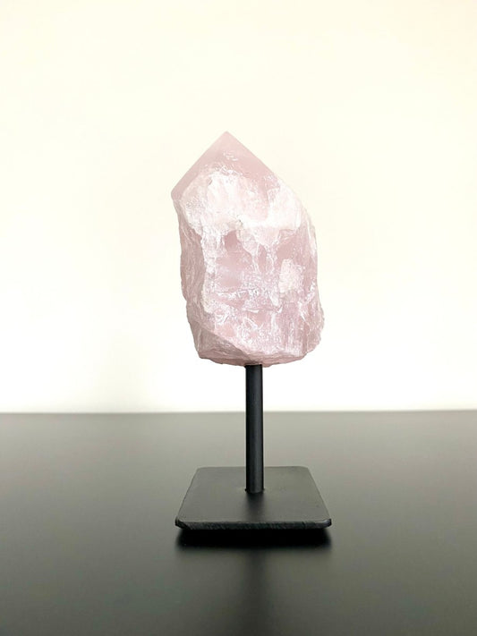 5.46" Rose Quartz point crystal on stand, mineral - FossilsAndMore