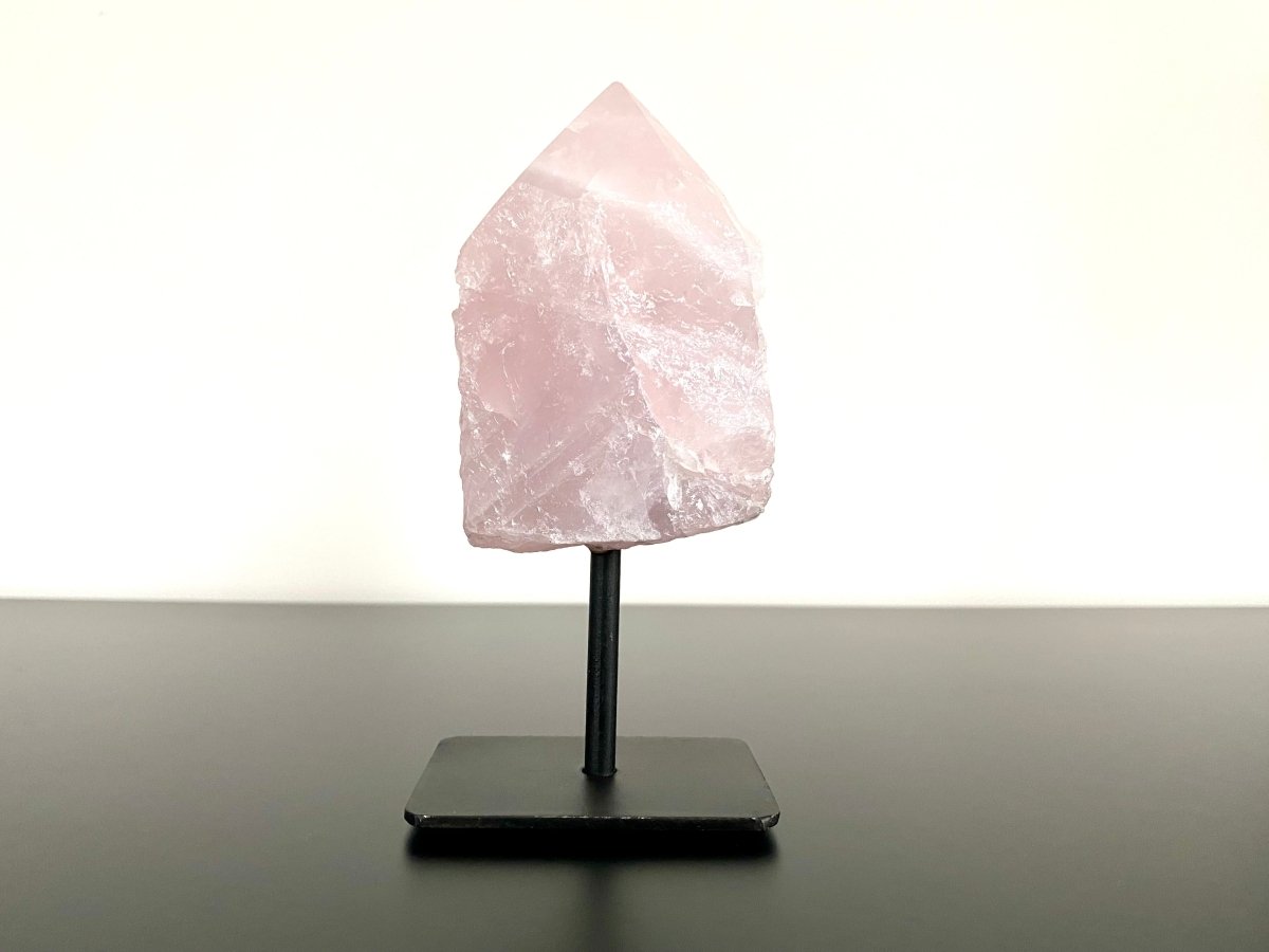 5.46" Rose Quartz point crystal on stand, mineral - FossilsAndMore