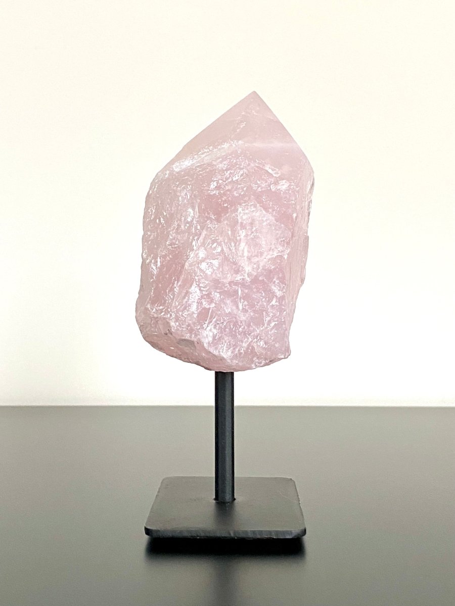 5.46" Rose Quartz point crystal on stand, mineral - FossilsAndMore