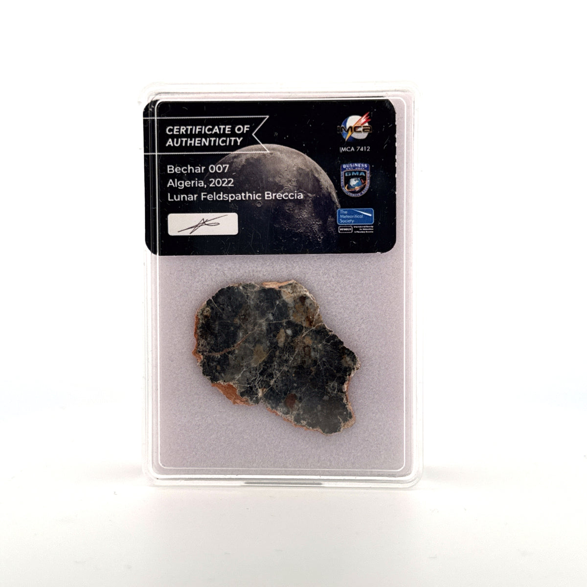 Gepolijste plak van een maanmeteoriet | 4 gram | Authentieke Bechar 007 maansteen
