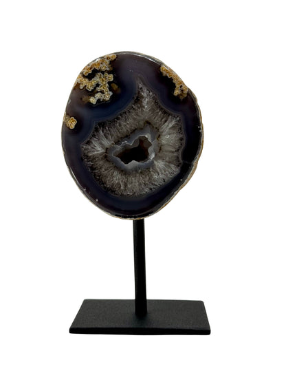 Decorative Agate Geode on stand, mineral from Brazil (6-001)