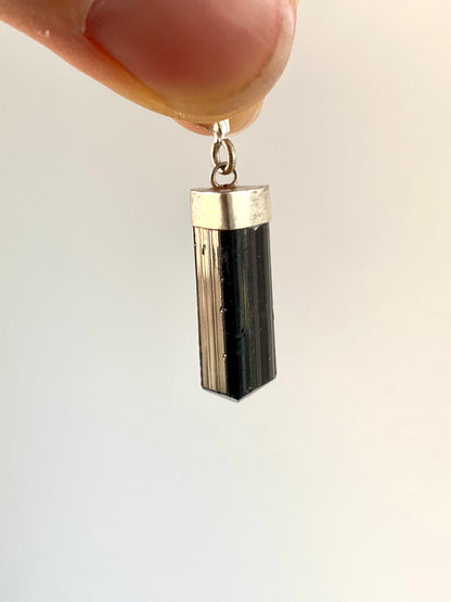 Black Tourmaline Pendant on necklace, mineral