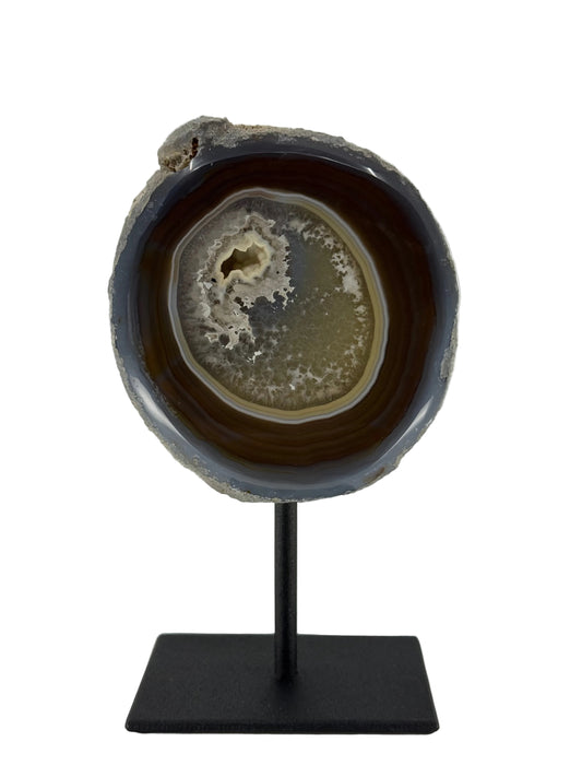 Decorative Agate Geode on stand, mineral from Brazil (6-005)