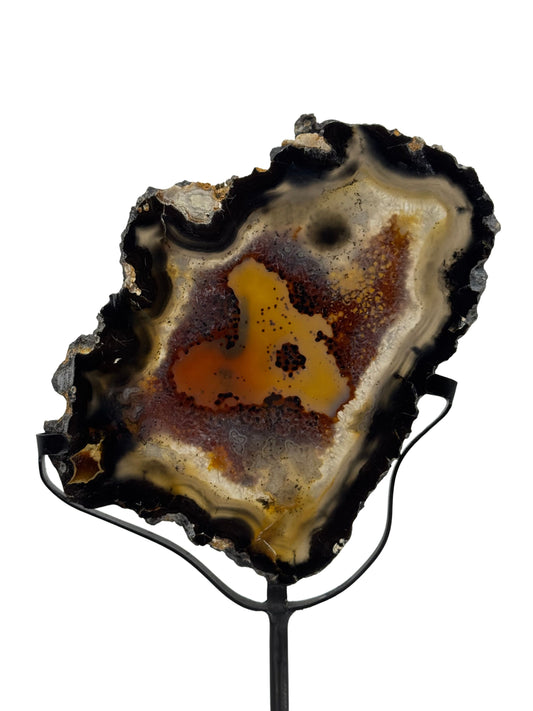 Decorative Agate Slice on custom stand, mineral from Brazil (6-008)