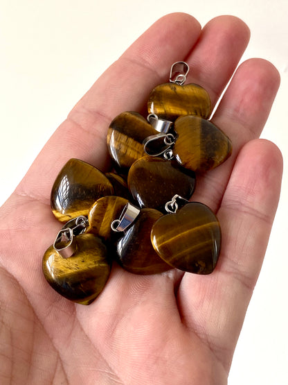 Tiger's Eye hart shaped pendant on necklace, mineral