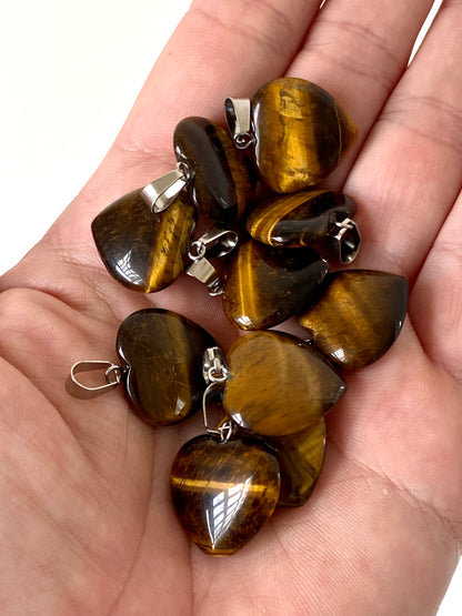 Tiger's Eye hart shaped pendant on necklace, mineral