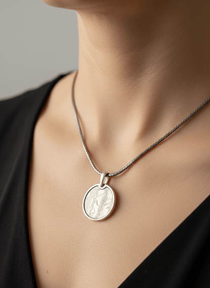 Aletai meteorite Pendant on necklace (21mm) - FossilsAndMore