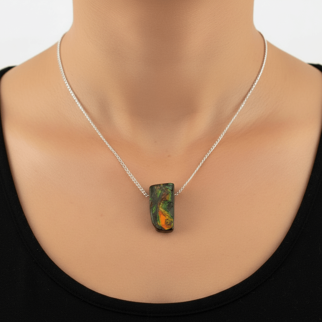 Ammolite Pendant Necklace – Iridescent Fossil Gem from Canada - FossilsAndMore