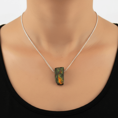 Ammolite Pendant Necklace – Iridescent Fossil Gem from Canada - FossilsAndMore