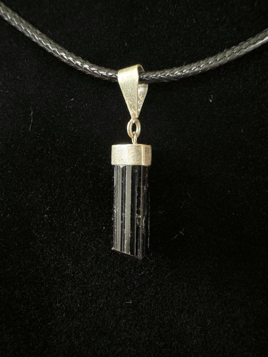 Black Tourmaline Pendant on necklace, mineral - FossilsAndMore