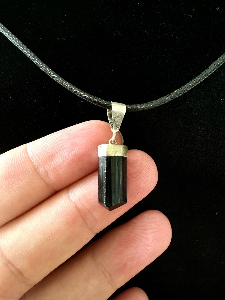 Black Tourmaline Pendant on necklace, mineral - FossilsAndMore