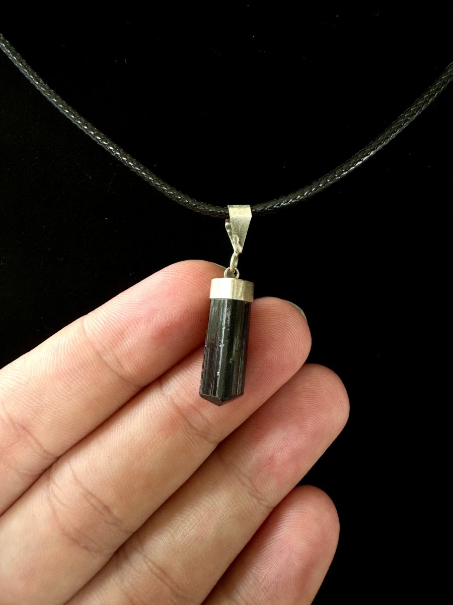 Black Tourmaline Pendant on necklace, mineral - FossilsAndMore