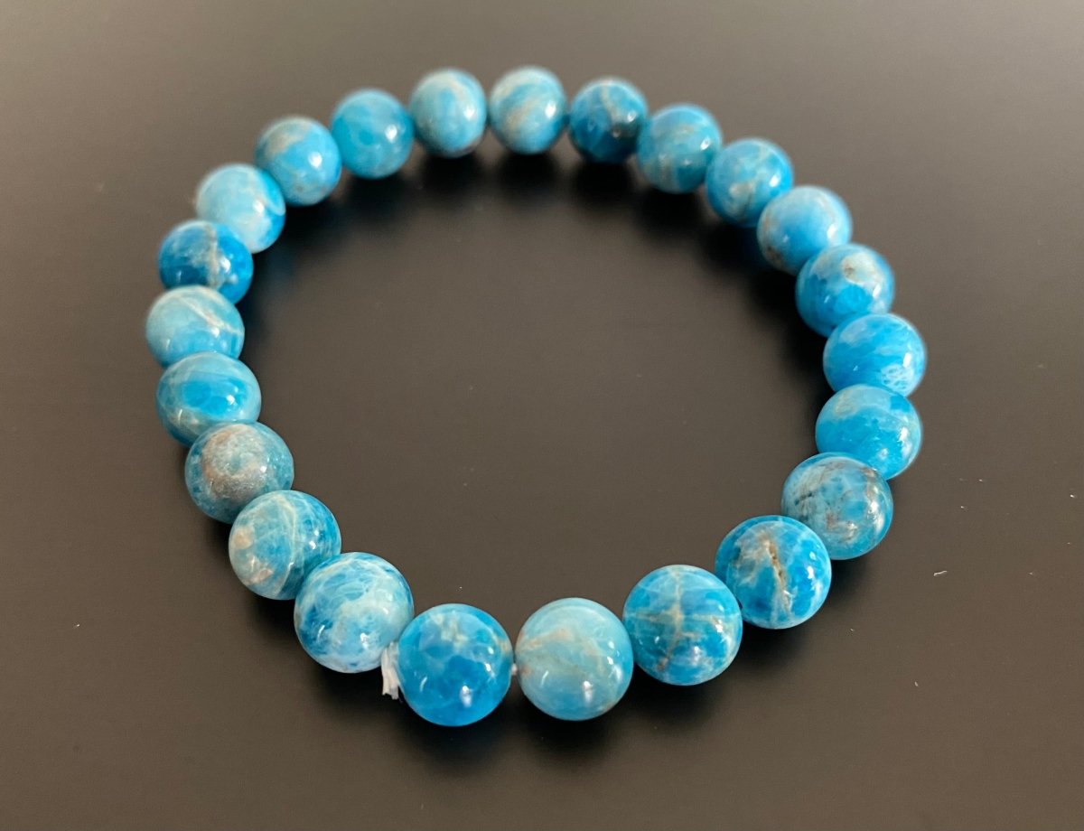 Blue Apatite bracelet (8mm beads), mineral - FossilsAndMore