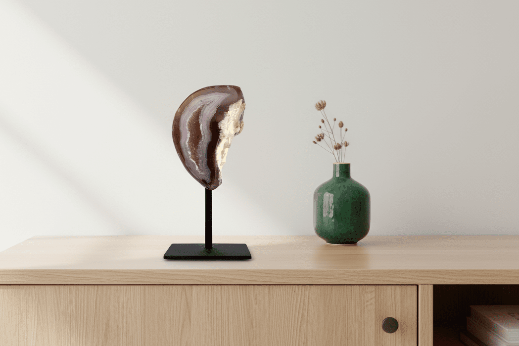Decorative Agate Geode on stand, mineral - Brazil - FossilsAndMore