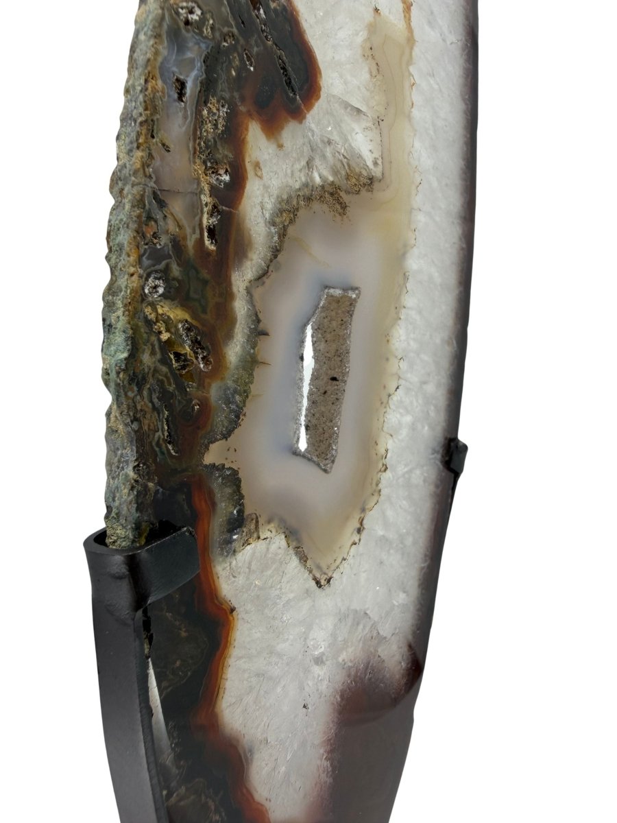 Decorative Agate Slice on custom stand, mineral from Brazil | 16" - FossilsAndMore