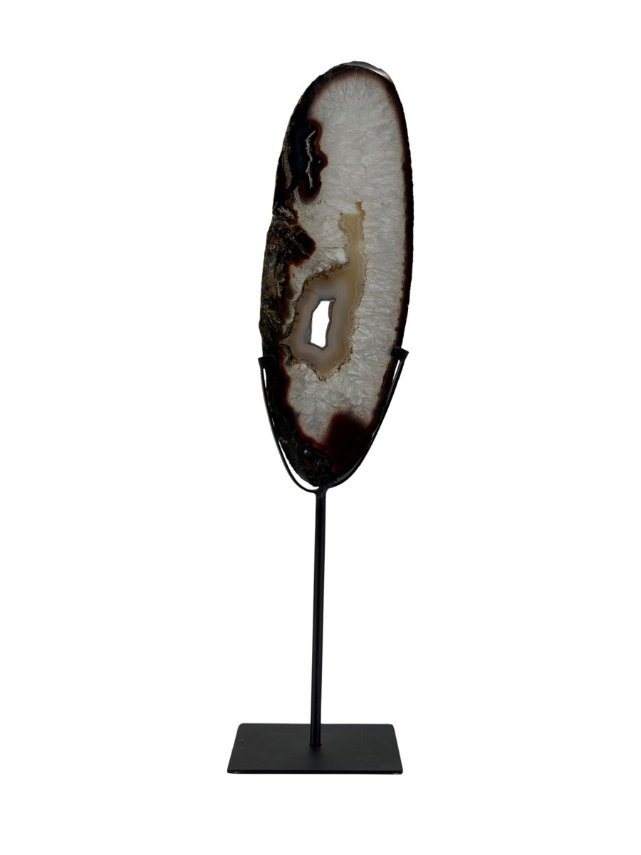 Decorative Agate Slice on custom stand, mineral from Brazil | 16" - FossilsAndMore