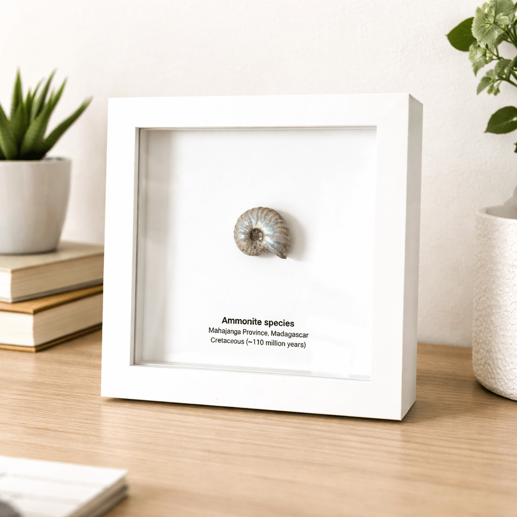 Decorative Ammonite Fossil in picture frame - FossilsAndMore